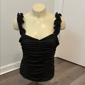 Lulu's Black Ruffled Rouched Camisole